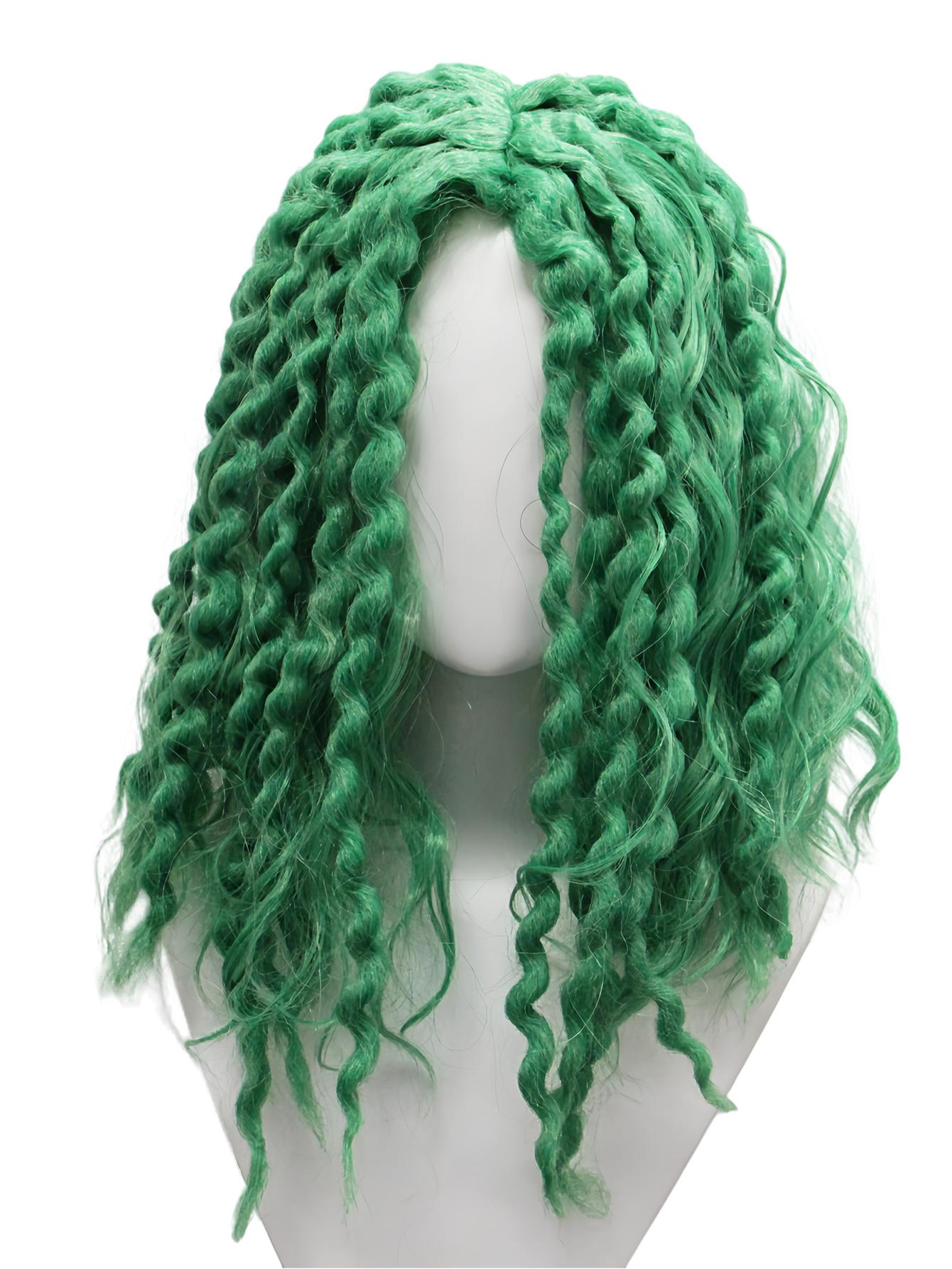 

Fluorescent Green Fluffy Spiral Small Roll Long Hair Synthetic Wig | Fantasy Green Mans Creative Twisted Roll Funny Style Wig
