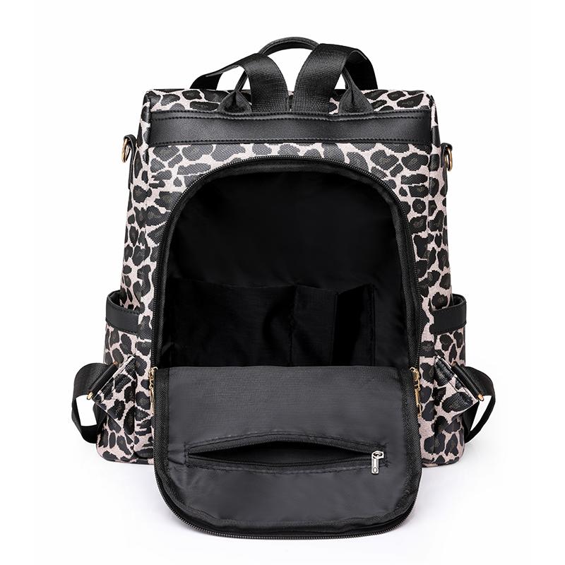 Rucksack Damen Ledertasche Große Kapazität Leopardenmuster Student Schultasche Damen Reiserucksack
