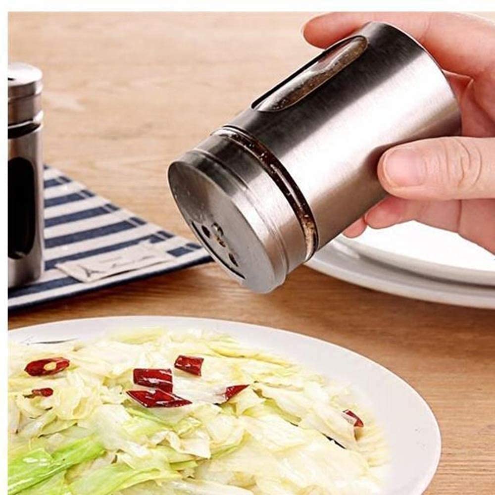 Morningplace Stainless Steel Seasoning Tins, Seasoning Jar Set with Salt, Pepper, and Sugar Shakers, Perfect for the Kitchen (Set of 6)