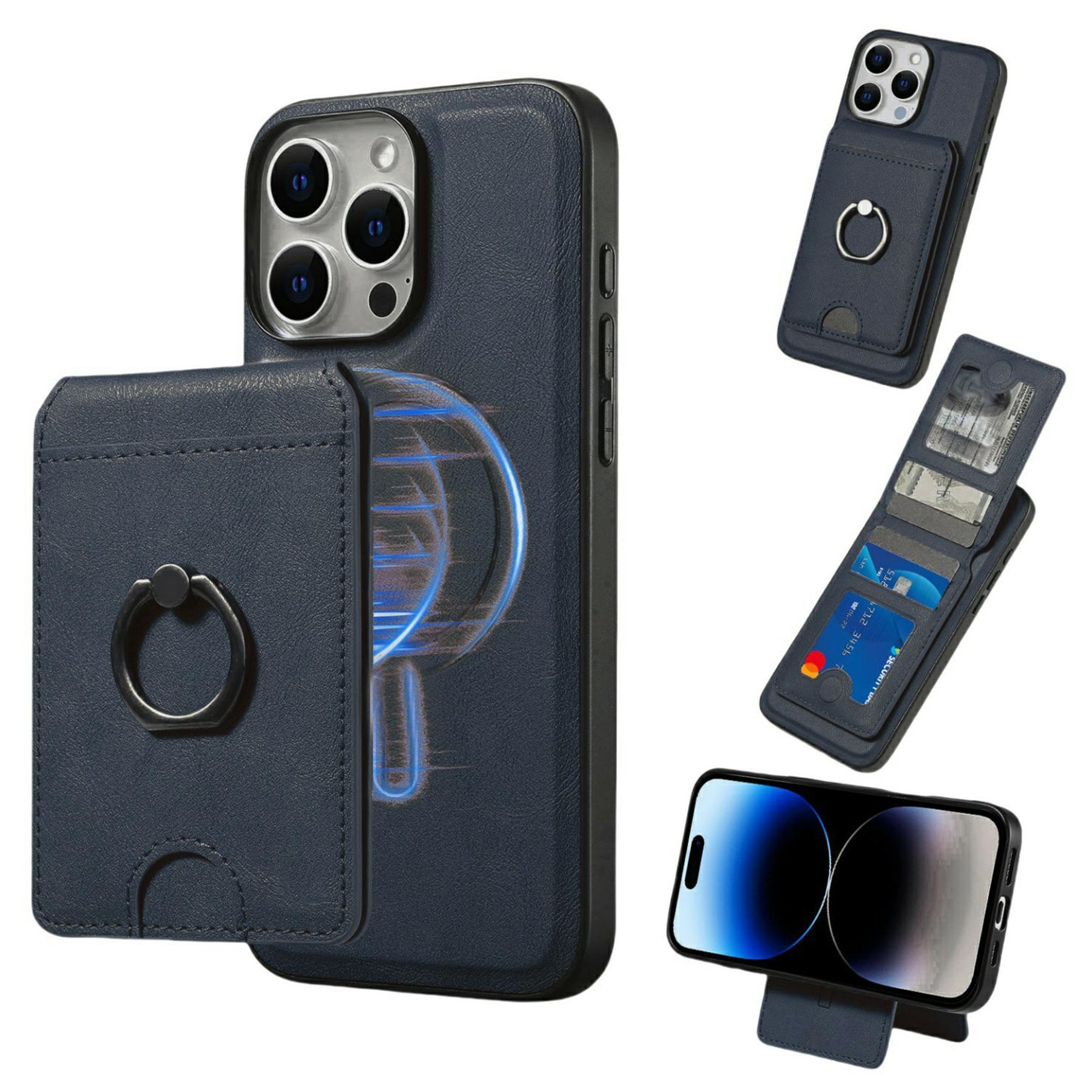 

For iPhone 16 Pro Max Magnetic Case PC + PU Phone Back Cover with Detachable Card Holder C