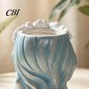 Unique Resin Planter with Flower Garland Cute Girl Planter, Blue Hair Head Small Succulents for Desk Decorative Plant Pot Cacti Indoor Plants