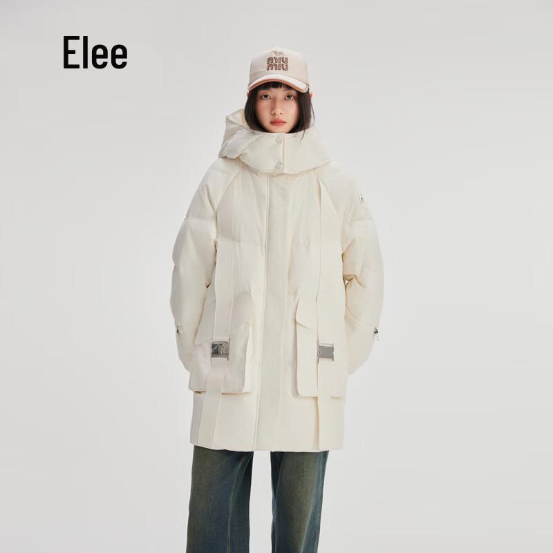 Aieliyi Women's Mid-Length Detachable Hood Down Jacket