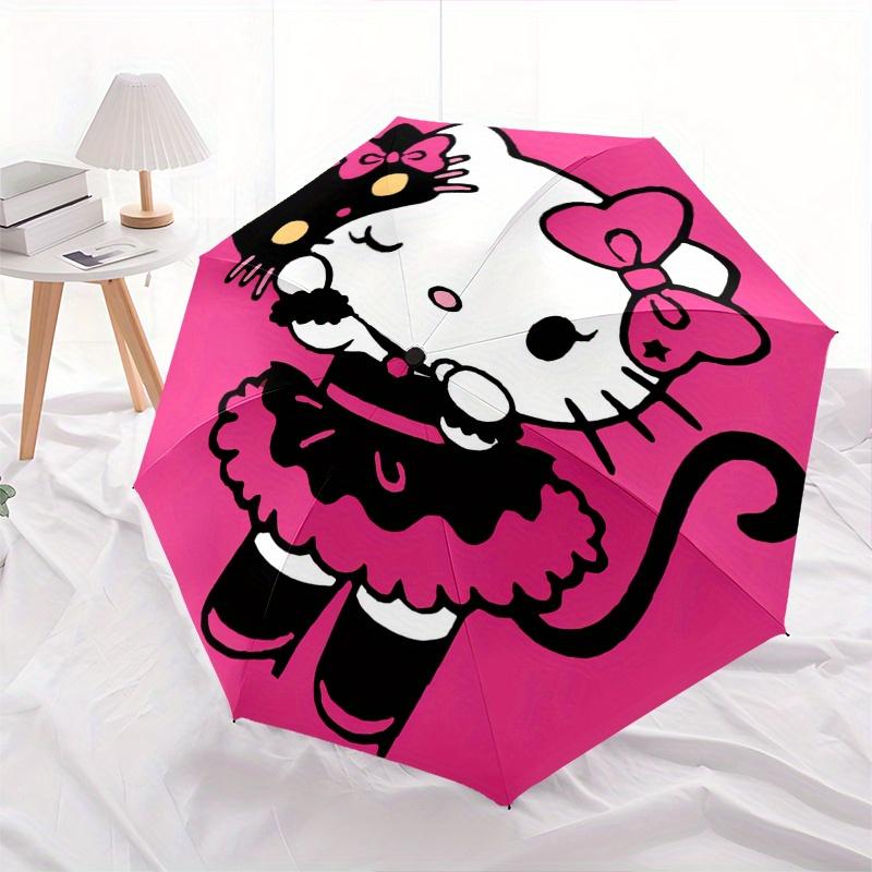 Hello Kitty,Black Version Automatic Folding Umbrella-Simple 8-Rib Design, Bright Cartoon Pattern, Durable Iron Frame, Suitable For Travel, O
