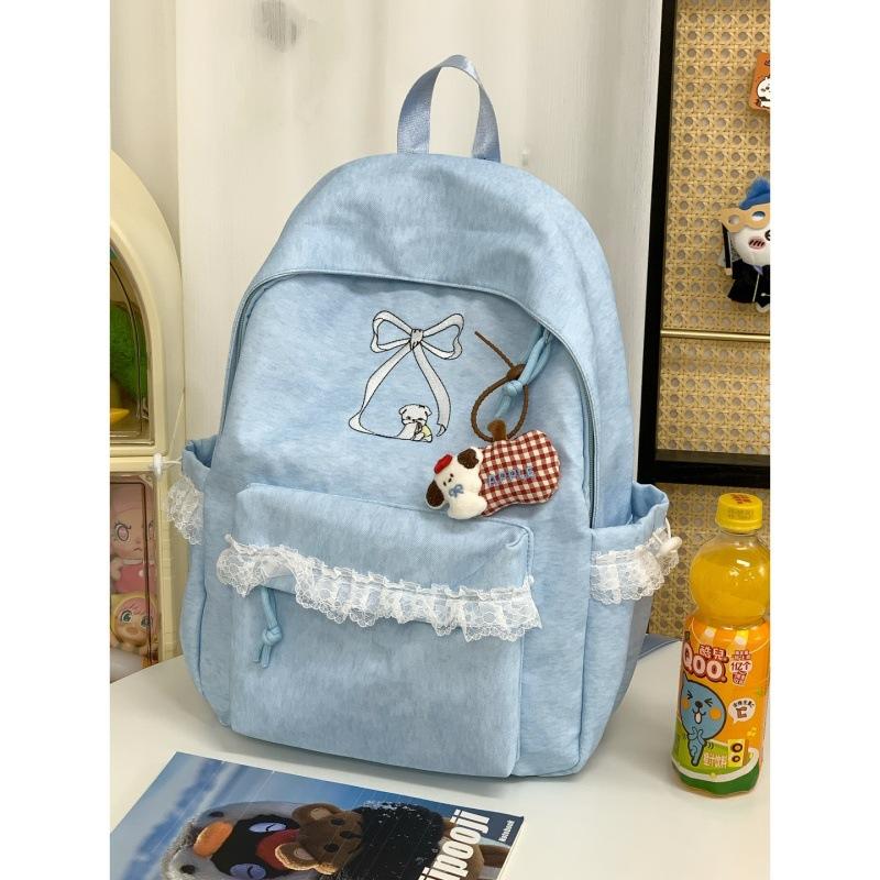 Schoolbag soft fufu gentle wind girl lace bow backpack female college student Korean wear summer travel small schoolbag
