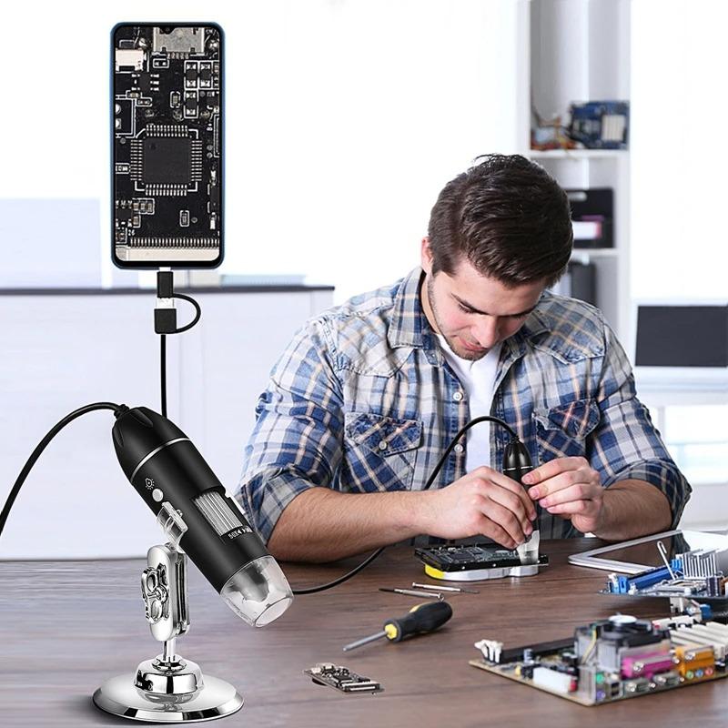 Microscopio digitale 1600X 3in 1 con fotocamera Microscopio elettronico portatile per saldatura Lente di ingrandimento a LED Lente di ingrandimento con carica USB di tipo C