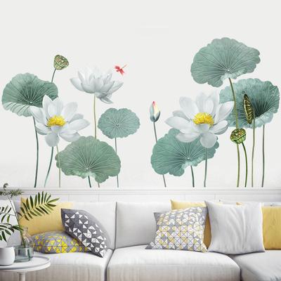 Large Lotus Flower Wall Sticker Self Adhesive Removable Wallpaper for Bedroom Living Room Sofa TV Background Wall Decoration Home Decor