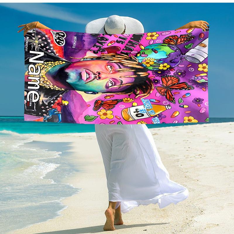 Personalized customized proof beach towel with Juice WRLD pattern - soft, absorbent,quick-drying,perfect swimming,camping&bathing