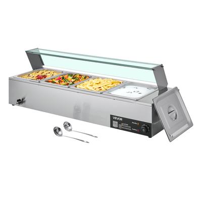 VEVOR Calentador de alimentos comercial, calentador de alimentos a vapor eléctrico de acero inoxidable de 1500 W con tapa de vidrio