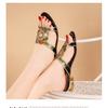 New Rhinestone Sandals Women's High-heeled Slippers Summer Thick Heel Diamond Crystal Versatile Middle Heel Fashion Outer Cool Slippers