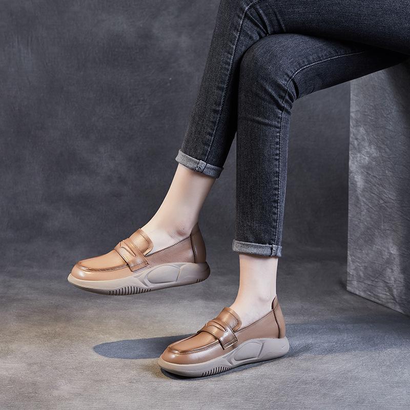 Cowhide Loafers Women'S Casual Single Shoes Women'S Genuine Leather Fashion Retro Mother Shoes Women'S Leather Shoes