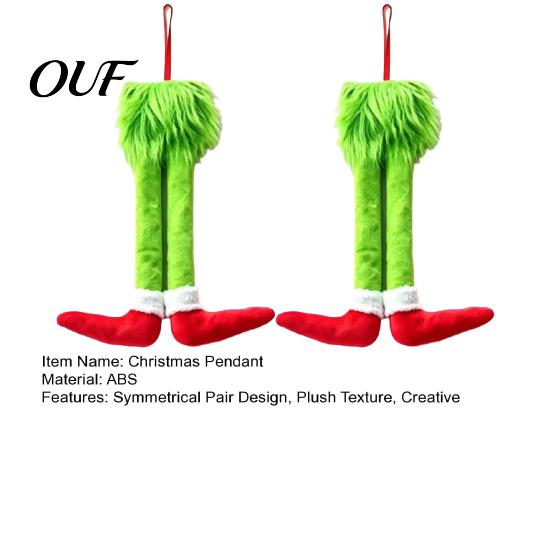 Fluffy Elf Leg Car Decoration 2Pcs Christmas Green Decoration, Plush Long Hair Hanging Red Ornaments Ornament for Home Fireplace Tree Decor,