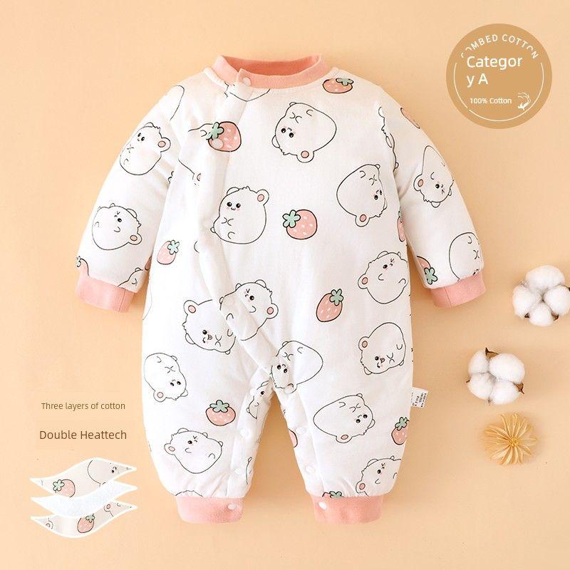 Clothes for Autumn and Winter, Thickened Cotton-Padded Romper for Boys and Girls, Pure Cotton Class a Jumpsuit, Outdoor Crawling Clothes, Winter Wear