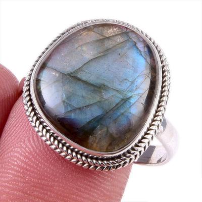 Natural Labradorite Gemstone 925 Solid Sterling Silver Jewelry Ring Size 9 N8z09