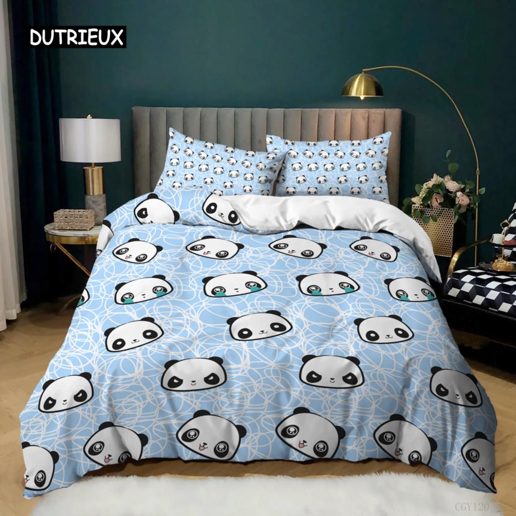 Panda Duvet Cover Cartoon Panda Printed Bedding Set For Kids Boys Girls Microfiber Cute Animal Comforter Cover 2/3Pcs Full Size