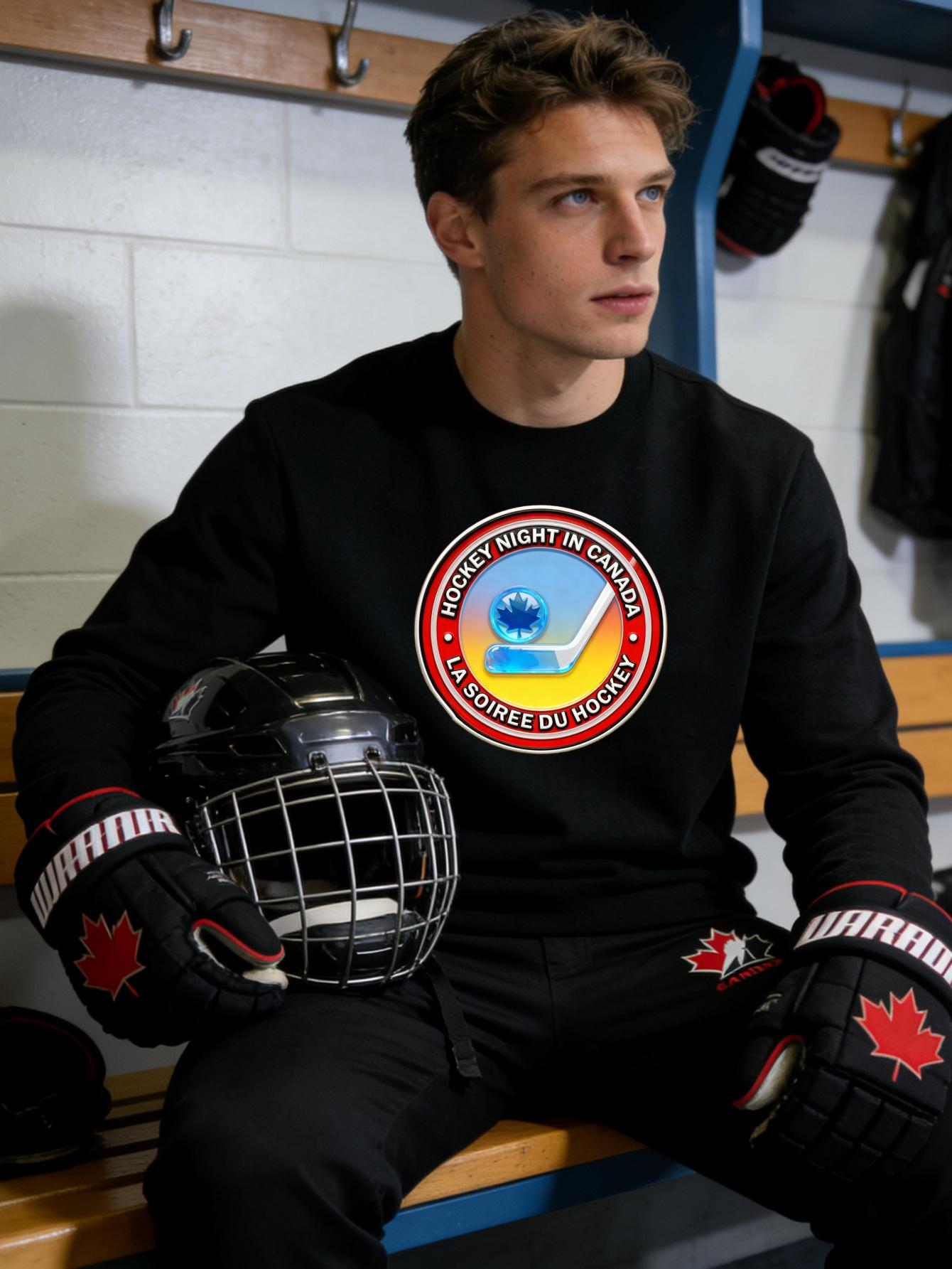 Hockey Print Men s Polyester Crew Neck Casual Sweatshirt Soft Touch Comfortable All Day Wear Lounge Top XXL чёрный