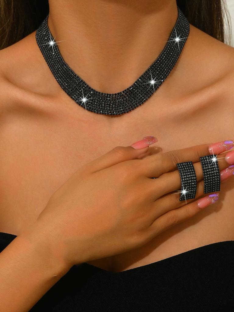 Light luxury full diamond popular necklace earrings set