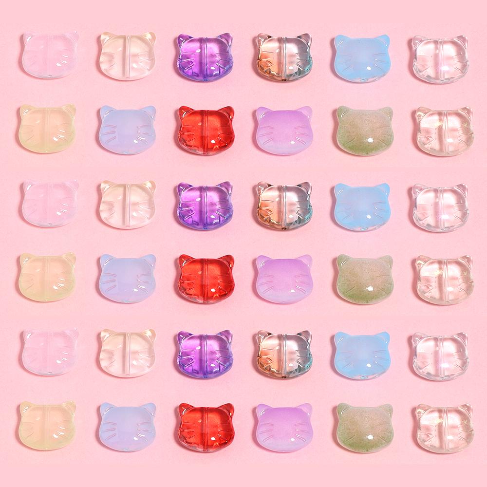 30Pcs Cat Head Glass Beads Cute Cartoon Kitten Lampwork Loose Bead for Jewelry Making Accessories DIY Bracelet Necklace Pendant