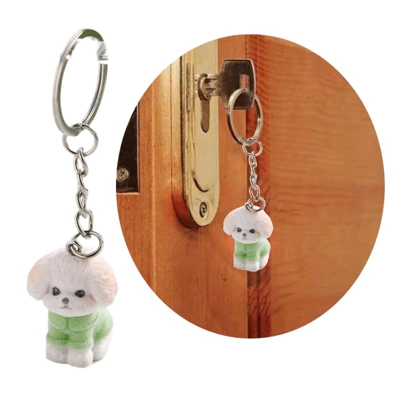 Cute Flocking Dog Keychain Animal Pendant Keyring Fashionable Phone Lanyard Ornament Accessory for Key Bag Purse Decor