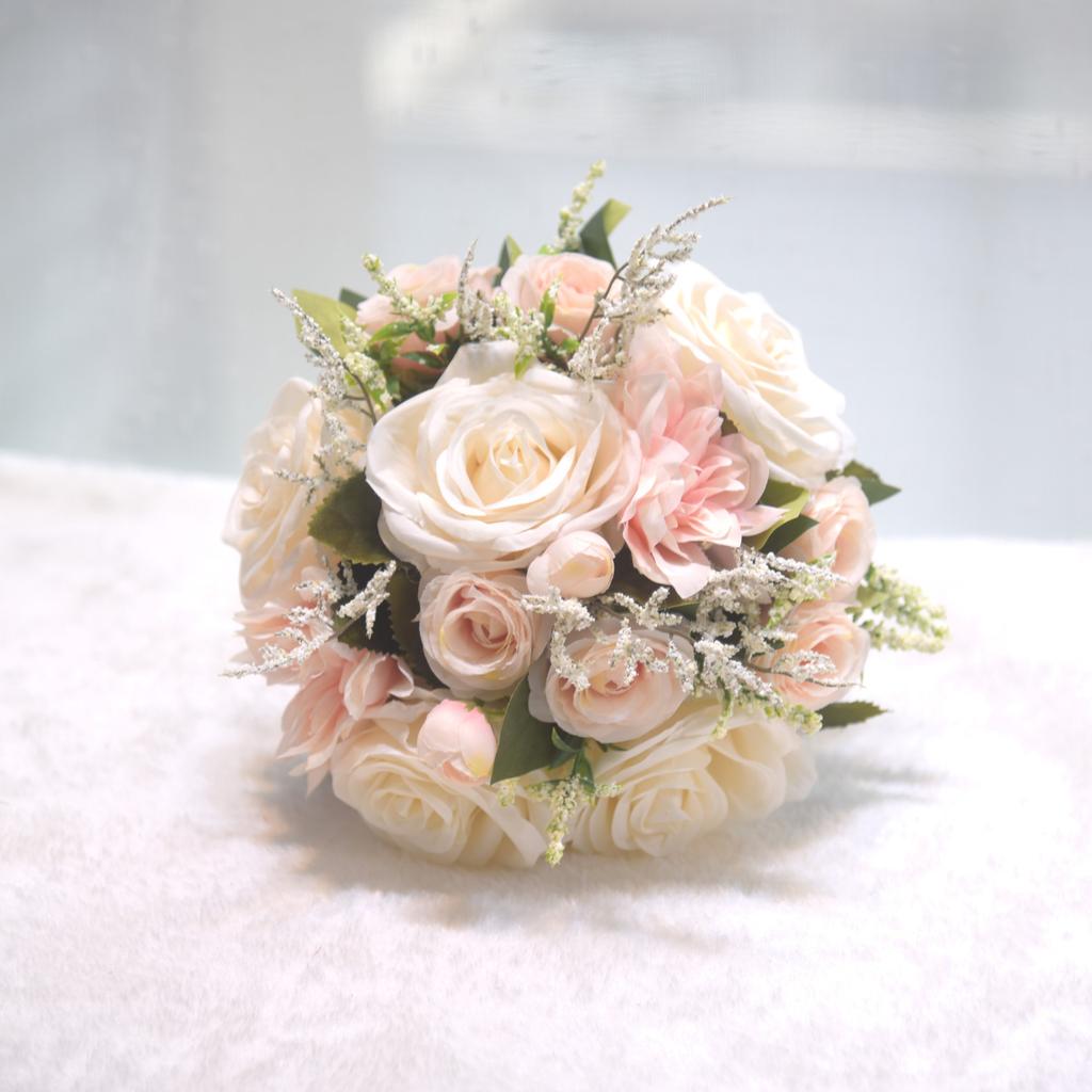 Bouquet da Sposa Rosa Artificiale Avvolto in Juta e Raso Fiore Finto Portatile per Certificato di Matrimonio Ritratti all'Aperto
