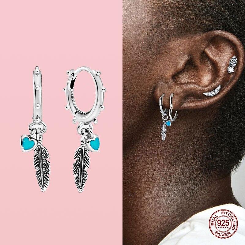Vente Boucle d'oreille Ton Argent Pour Femmes Boucles d'oreilles Puces Plume Boucles d'oreilles Convient aux Boucles d'oreilles Originales Bijoux Fins JoyasTrendy Puce