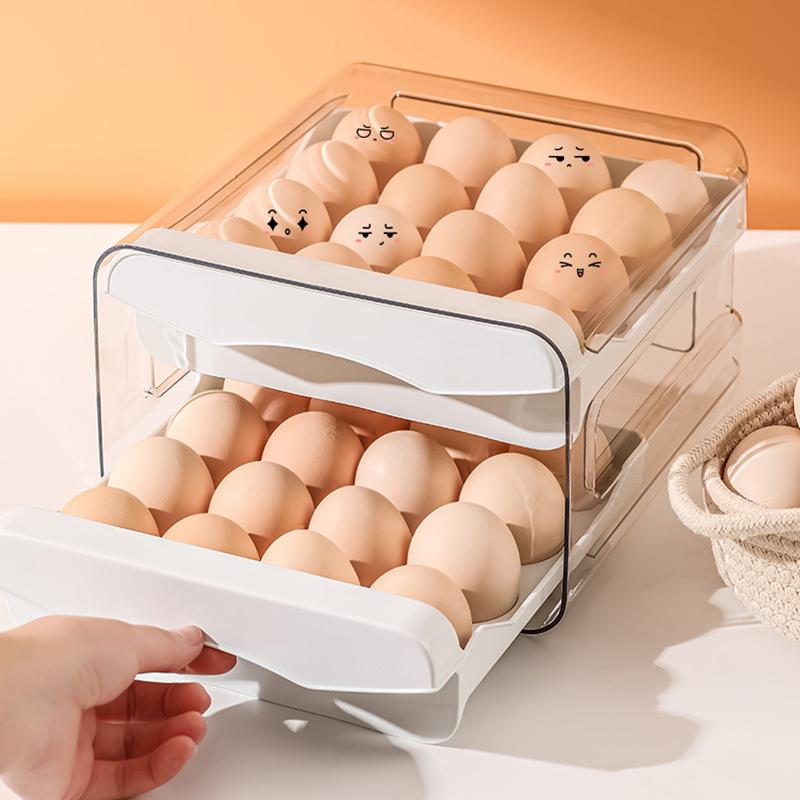 

1pc Kitchen Double-layer Drawer-type Egg Storage Box Plastic Refrigerator Fresh-keeping Home Desktop Storage Egg Box белый