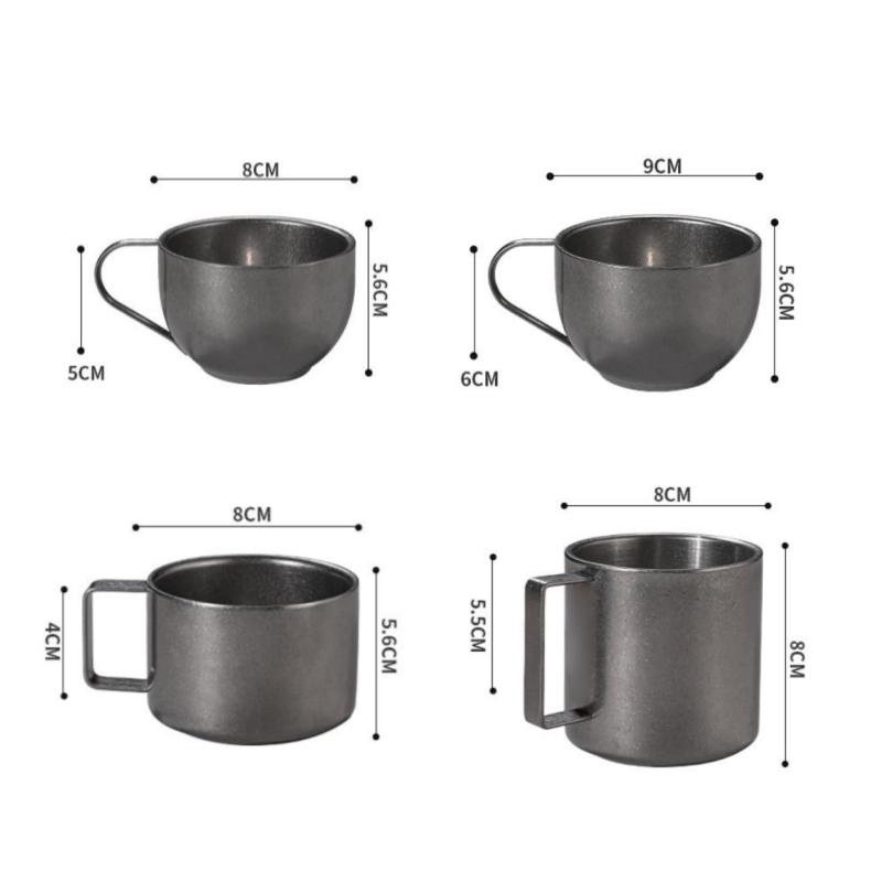 BR304 Stainless Steel Coffee Cup Retro Double-layer Heat-resistant Mug Silver Coffee Cup Afternoon Tea Cups and Saucer Set TeacupEY