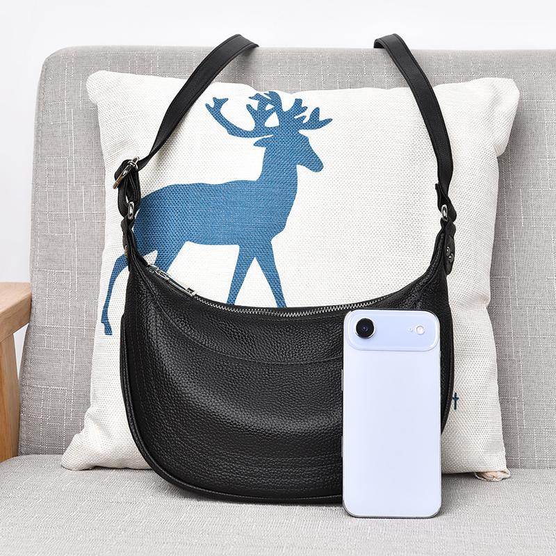 French Style Genuine Leather Hobo Bag Luxury Top Layer Cowhide Shoulder Crossbody Bag for Women