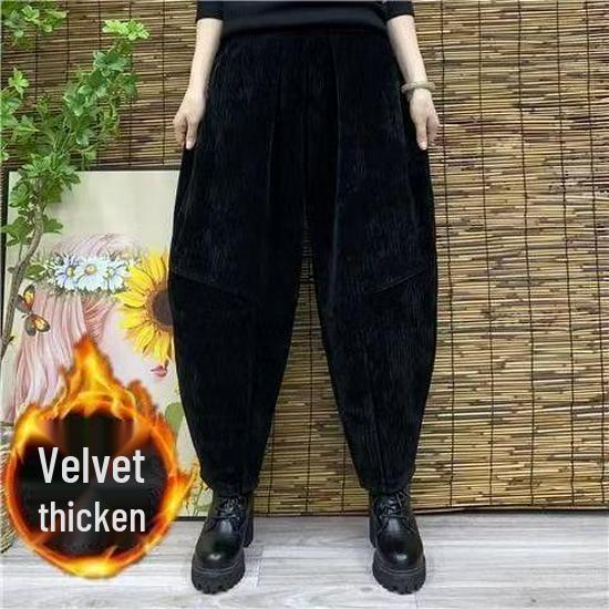 

2025 Stylish Plus Velvet Thickened Corduroy Harem Pants for Middle-Aged Women XL (125-140 jin)