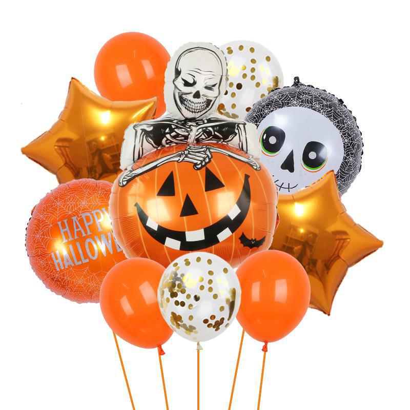 Halloween Pumpkin Cat Skull Ghost Aluminum Film Alien Latex Balloon Set Family Holiday Arrangement Gift