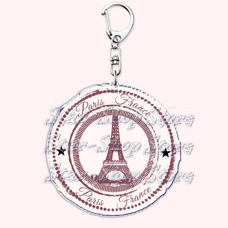 Retro France I Love Paris Eiffel Tower Keychains French Stamps Keyring for Accessories Bag Key Chain Jewelry Fans Friends Gifts