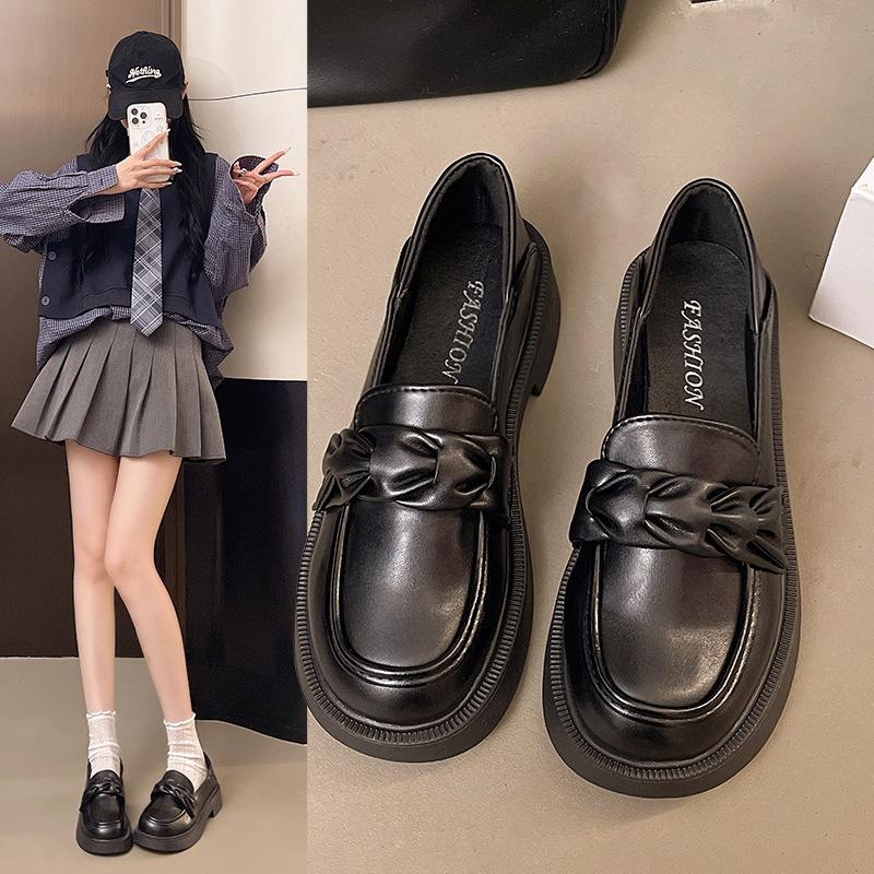British small leather shoes women's autumn new shallow single shoes women's middle heel comfortable one-pedal casual women