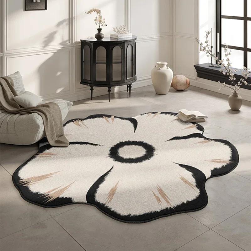 Covor pentru sufragerie Covoare cu flori Scaun Covoraș pentru podea Negru Alb Covor de lux pentru decorare a casei Dormitor Covoare de noptieră Alfombra De Salón