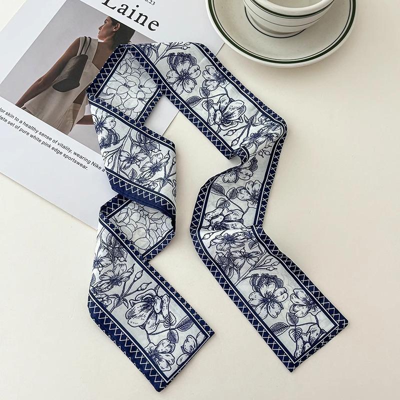 Korean Fashion New Women Twill Silk Scarf Binding Bag Handle Ribbon Hair Band Small Scarf Headband Handle Ribbon Scarf
