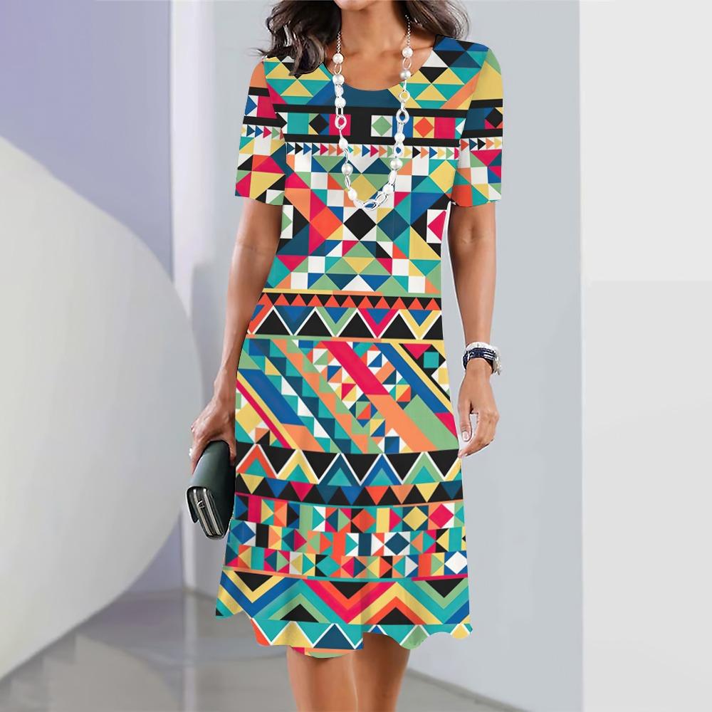 New Women's Dress Printed Summer Elegant Dress Femle Short Sleeved Dress Fashionable Oversized Clothing