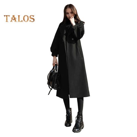 

Женское зимнее пальто в деловом стиле с отложным воротником, на двух пуговицах, длиной до икры, куртка для поездок на работу, однотонная плотная верхняя одежда L чёрный