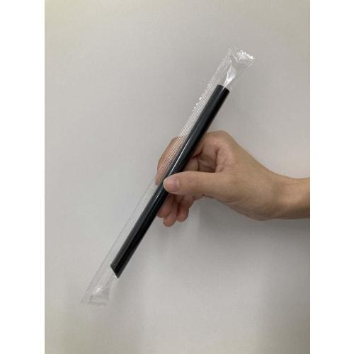 Shibase Kogyo 642 Straw Straws, for Piercing Tapioca Lids, Straight with One Angled End, 12mm X 18cm Diameter, Film Wrapped, 170 Straws, Black, Made I