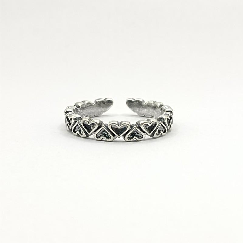 Vintage Oxidized Heart Shape Adjustable Ring Men Women Sterling Minimalist Open Band Jewelry Gift Adjustable Open Band