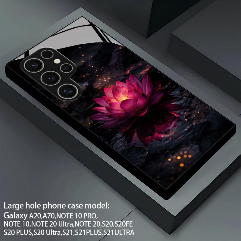 Dark Night Lotus Glow Pattern 2D Phone Case for Samsung S26 S25 S24 S23 S22 S21 S20 A55 A54 A53 Tempered Glass Protective Cover