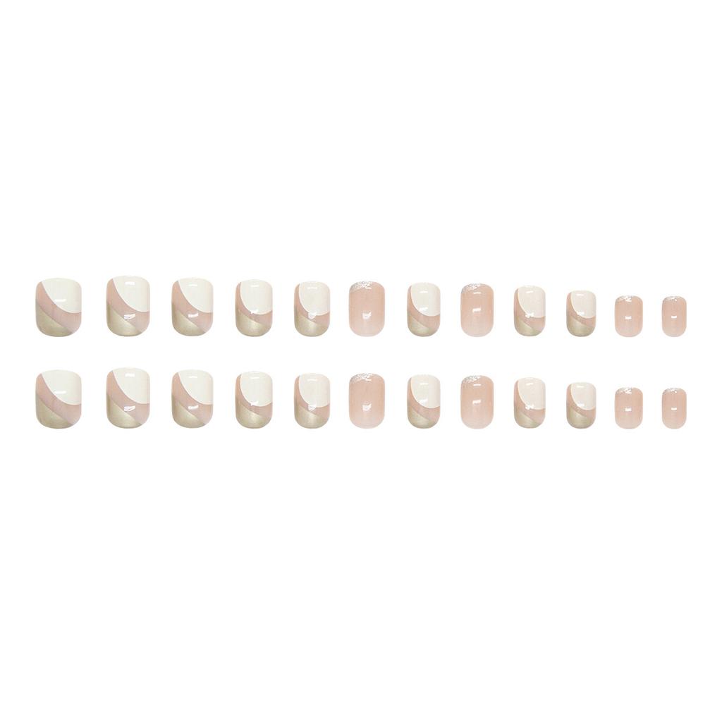 Milk coffee silver fine flash clean and simple fake nail patch removable wearable armor 24 pieces