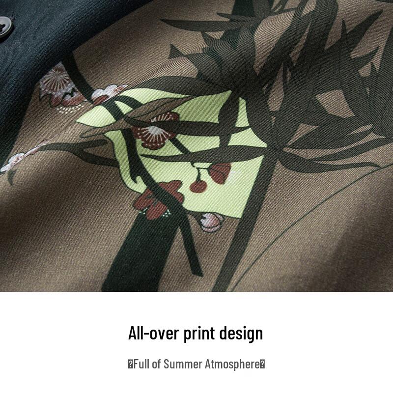 TRIES Men's Summer Printed Draped Short Sleeve Shirt