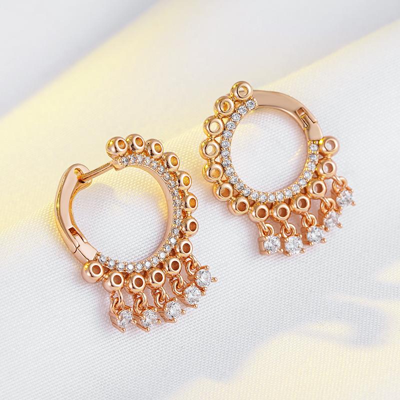New Natural Zircon Tassel Dangle Earrings For Women Luxury  Rose Gold Color Ethnic Bride Unique Daily Fine Cute Jewelry