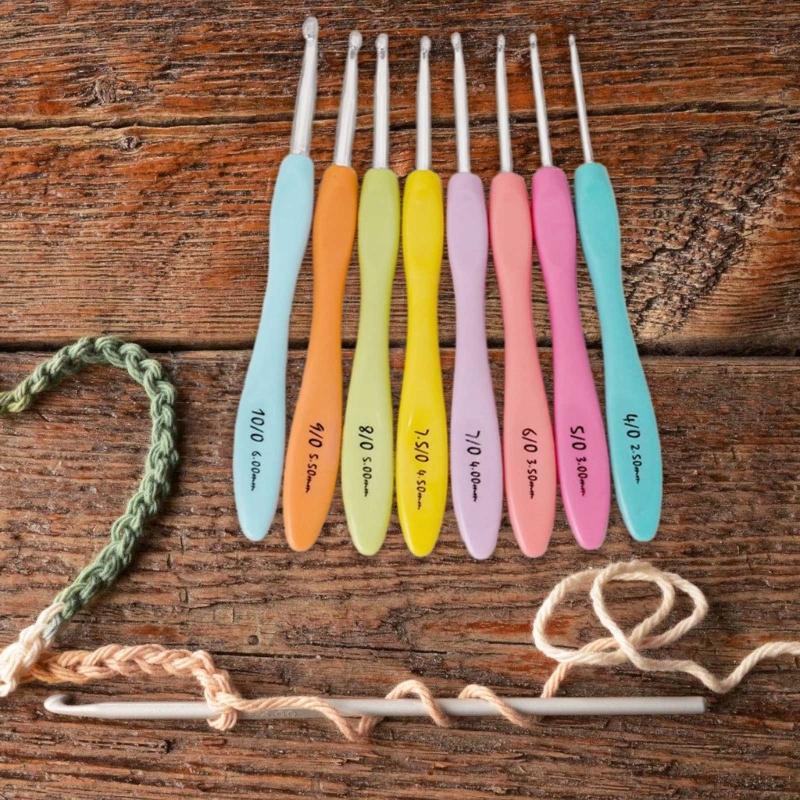 8Pcs Crochet Hook, Plastic Crochet Needle for Crocheting Yarns, Ergonomic Handle Crochet Hook Set, Crochet Needle Set