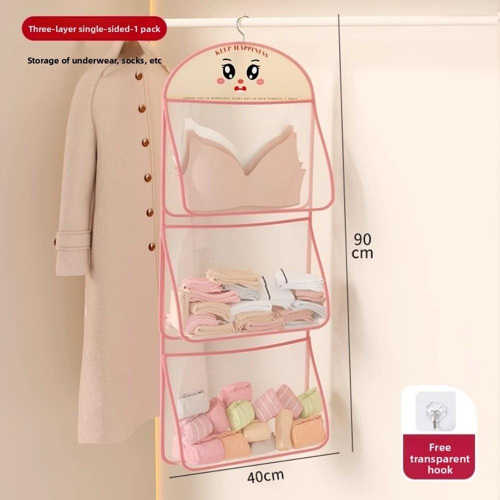 Durable 1/2/3Layer Underwear Storage Bag Large Capacity Multi-layer Socks Hanging Bag with Hanger Net Bag