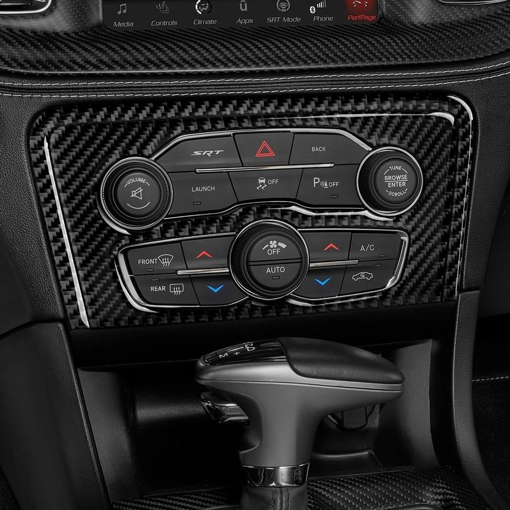For Dodge Charger 2015 - Accessories Interior Carbon Fiber Car Center Console AC Switch Panel Cover Trim Decal Sticker