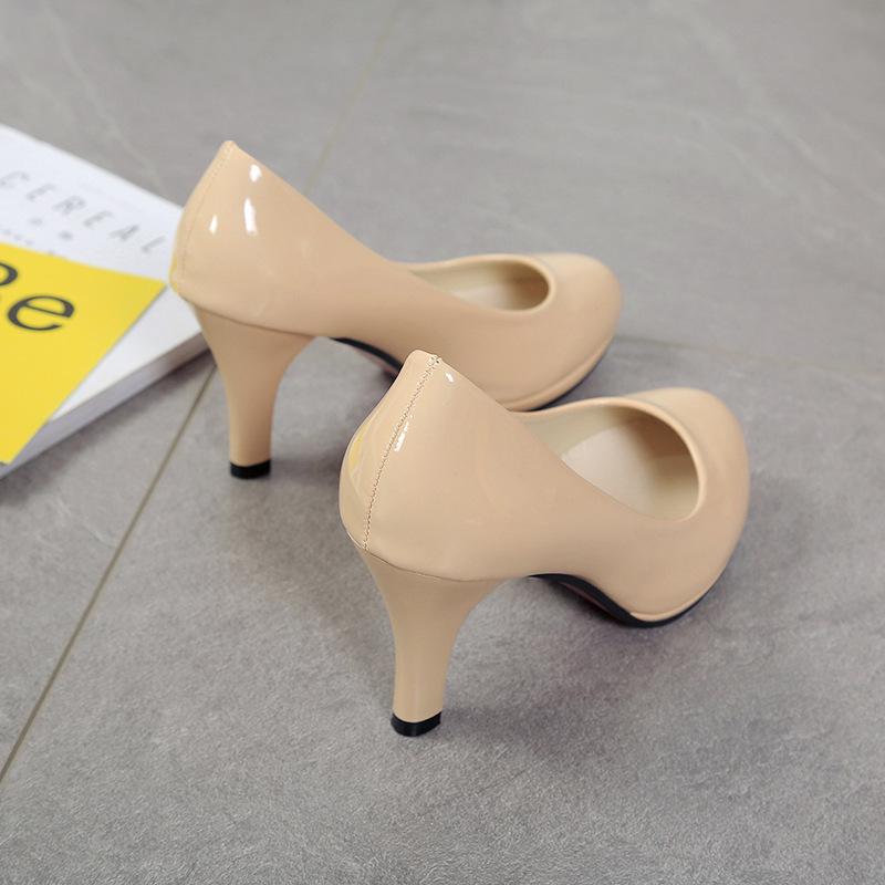 2024 Spring/Summer Women's Mid-Heel Round Toe Patent Leather Formal Shoes