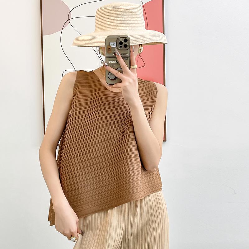 2024 Damen Sommer Mode Unregelmäßiges Plissee Ärmelloses Top