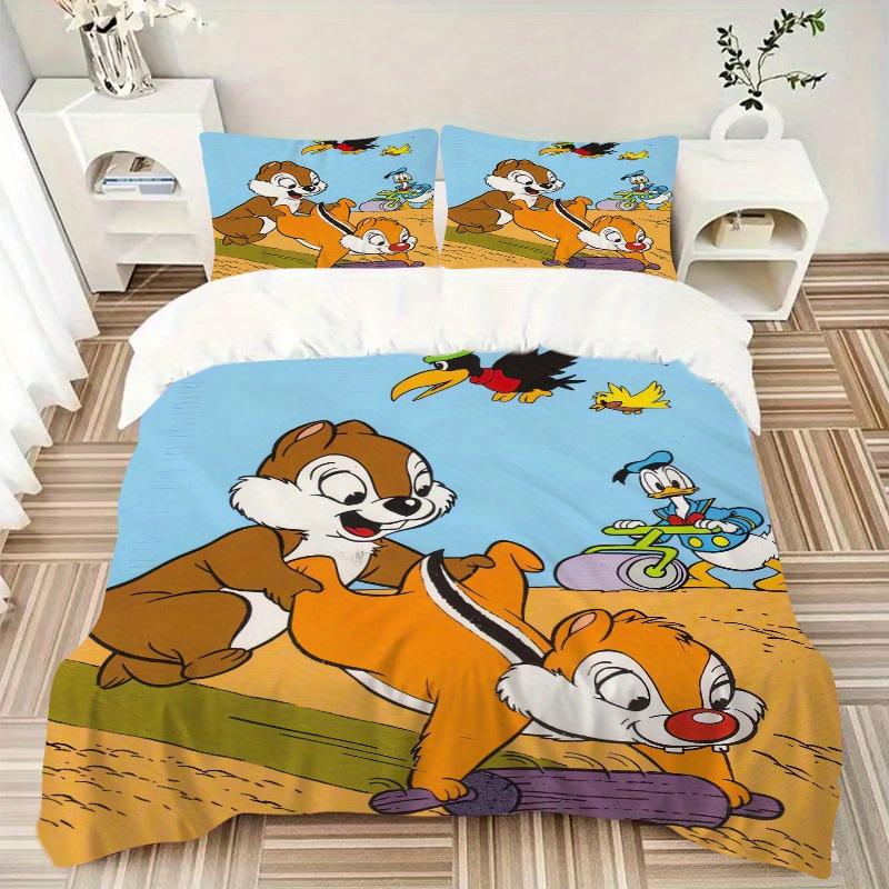 3pcs Weeding Chip & Dale Design Bedding Set Includes 1 Quilt Cover and 2 Pillowcases, Comfortable Bedding with Stylish Design for Bedroom.S093