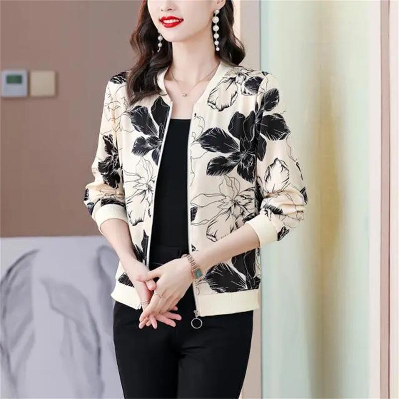 Women s Plus Size Floral Chiffon Jacket - Summer Long Sleeve, Zipper, Sun Protection Large