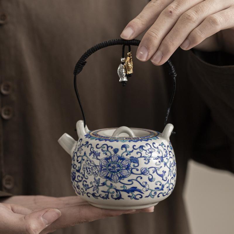 Beige Ru Kiln Beam Pot Brewing Teapot Household Chinese Ceramic Single Pot Light Luxury High-end Kung Fu Tea Set Large Single Use