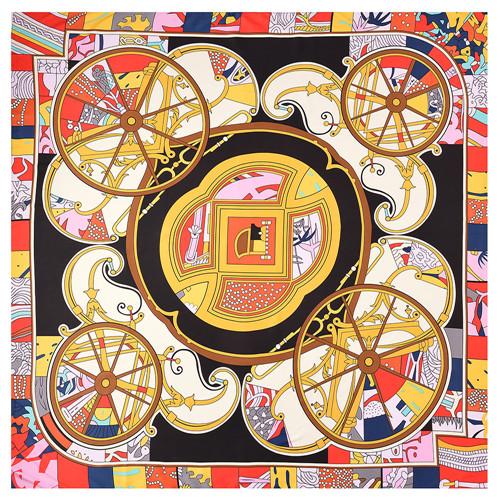 POBING Luxury Brand Scarf Woman Carriage Print NecKerchief Silk Foulard Large Shawls Stoles Square Head Scarves Wraps 130CM